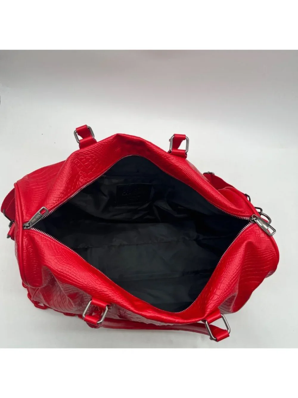 Privata Red Croc-Embossed Faux Leather Duffel Bag